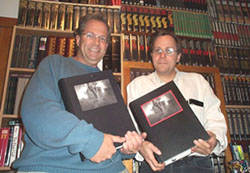 Jerad Walters of Centipede Press (right) is holding the 1 of 15 Deluxe edition (roman numeral #1 in red ink) of the limited edition Salem's Lot. Robert Drew of Rare*Collectible*Books (left) am on the left holding the 1 of 300 numbered editions (#1 in black ink)
